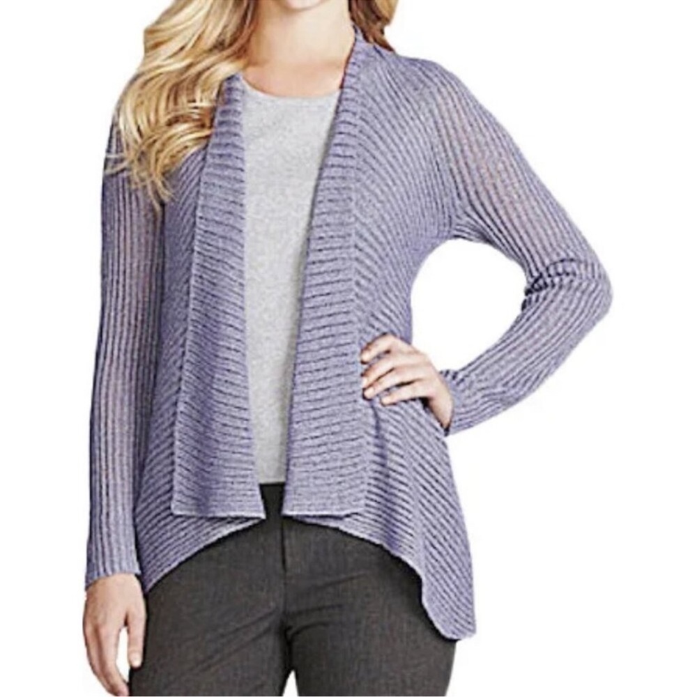 Eileen Fisher Linen Blend Drape Cardigan Sweater Open Knit Size Women's 1X Blue